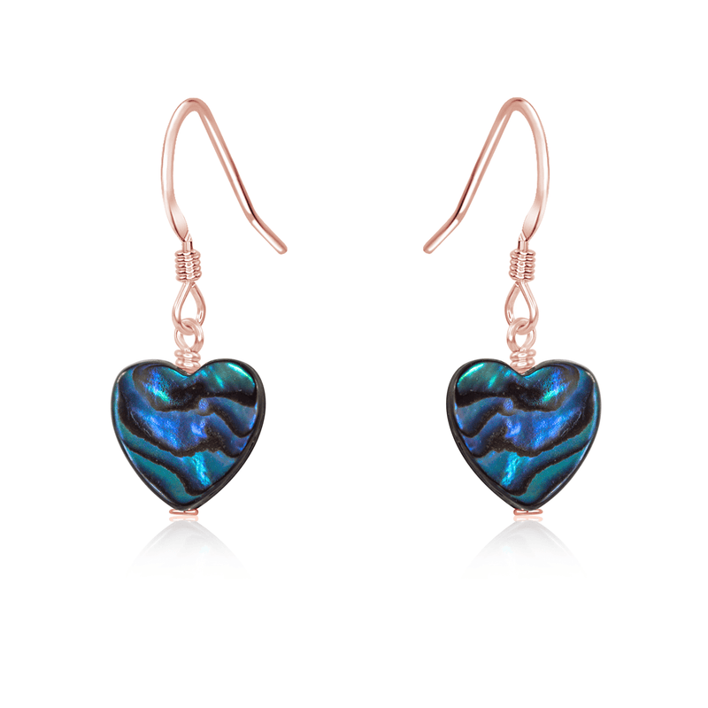 Abalone Shell Heart Dangle Earrings - Abalone Shell Heart Dangle Earrings - 14k Rose Gold Fill - Luna Tide Handmade Crystal Jewellery