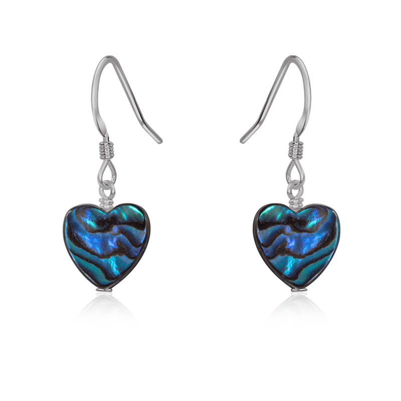 Abalone Shell Heart Dangle Earrings - Abalone Shell Heart Dangle Earrings - Stainless Steel - Luna Tide Handmade Crystal Jewellery