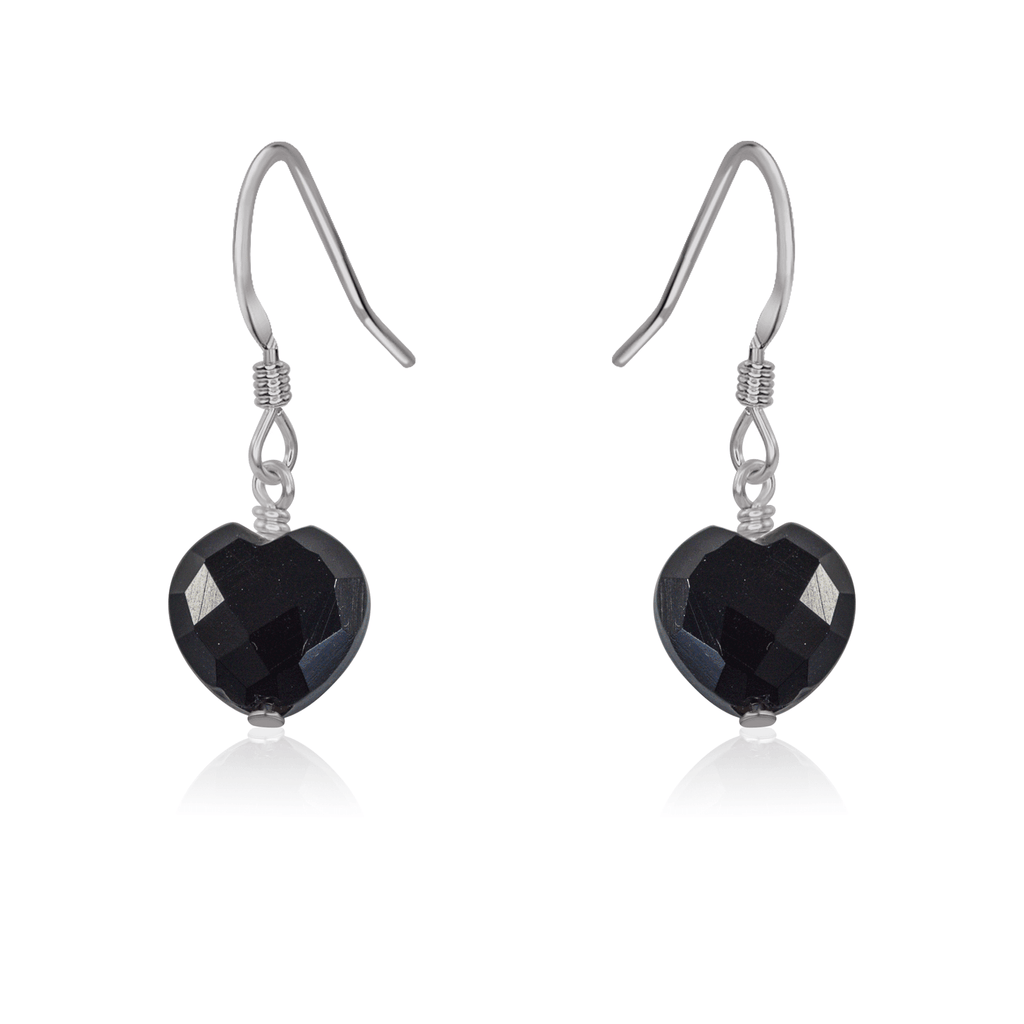 Black Onyx Crystal Heart Dangle Earrings - Black Onyx Crystal Heart Dangle Earrings - Stainless Steel - Luna Tide Handmade Crystal Jewellery