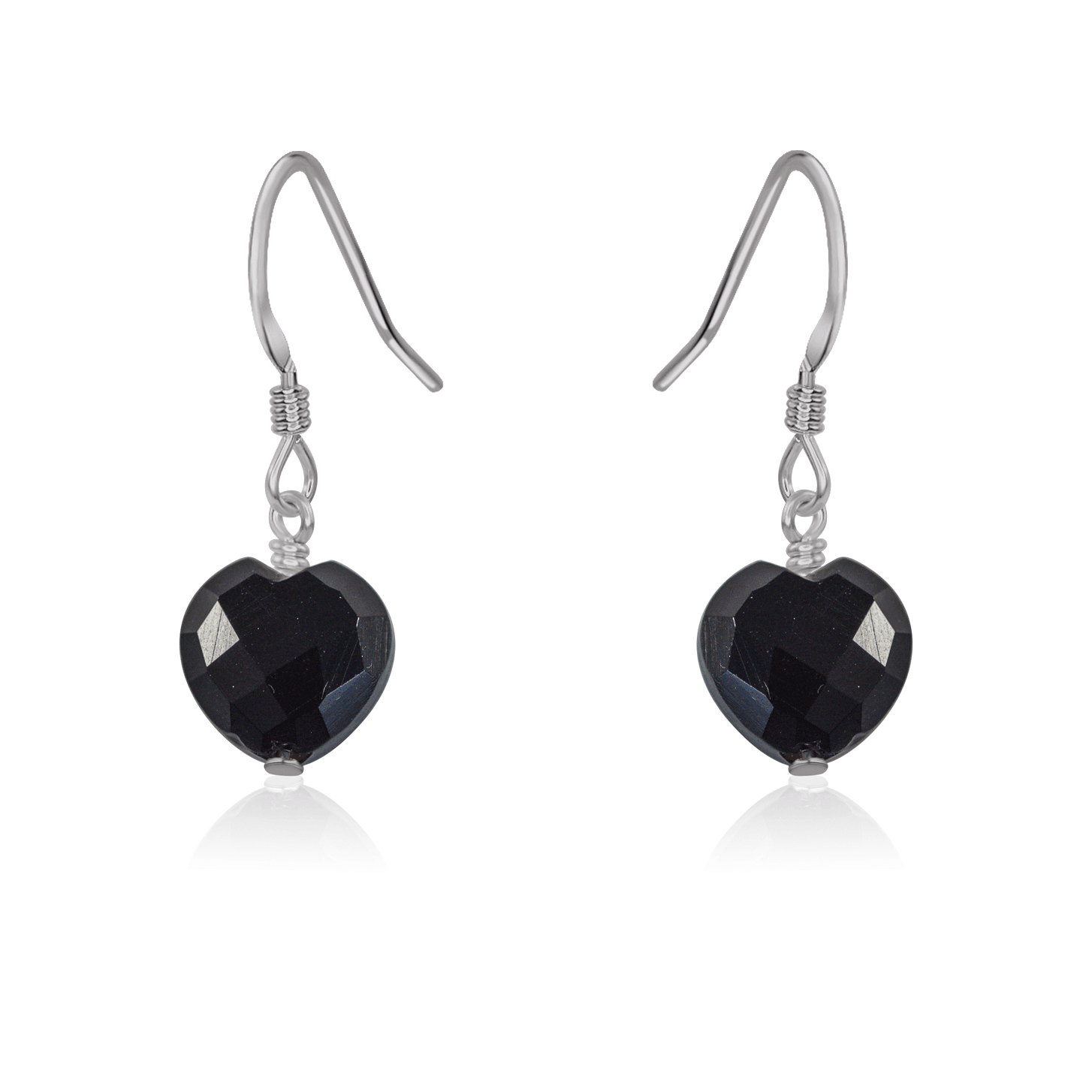 Black Onyx Crystal Heart Dangle Earrings - Black Onyx Crystal Heart Dangle Earrings - Stainless Steel - Luna Tide Handmade Crystal Jewellery
