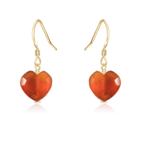 Carnelian Crystal Heart Dangle Earrings - Carnelian Crystal Heart Dangle Earrings - 14k Gold Fill - Luna Tide Handmade Crystal Jewellery