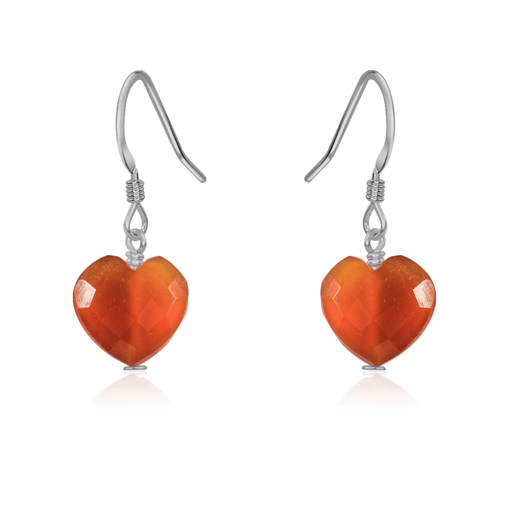 Carnelian Crystal Heart Dangle Earrings - Carnelian Crystal Heart Dangle Earrings - Stainless Steel - Luna Tide Handmade Crystal Jewellery