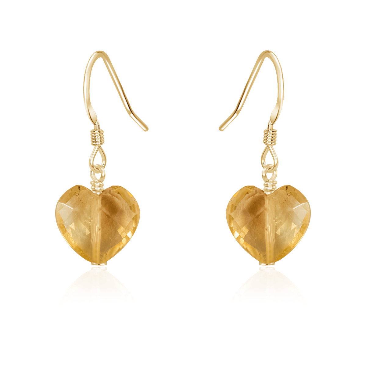 Citrine Crystal Heart Dangle Earrings - Citrine Crystal Heart Dangle Earrings - 14k Gold Fill - Luna Tide Handmade Crystal Jewellery