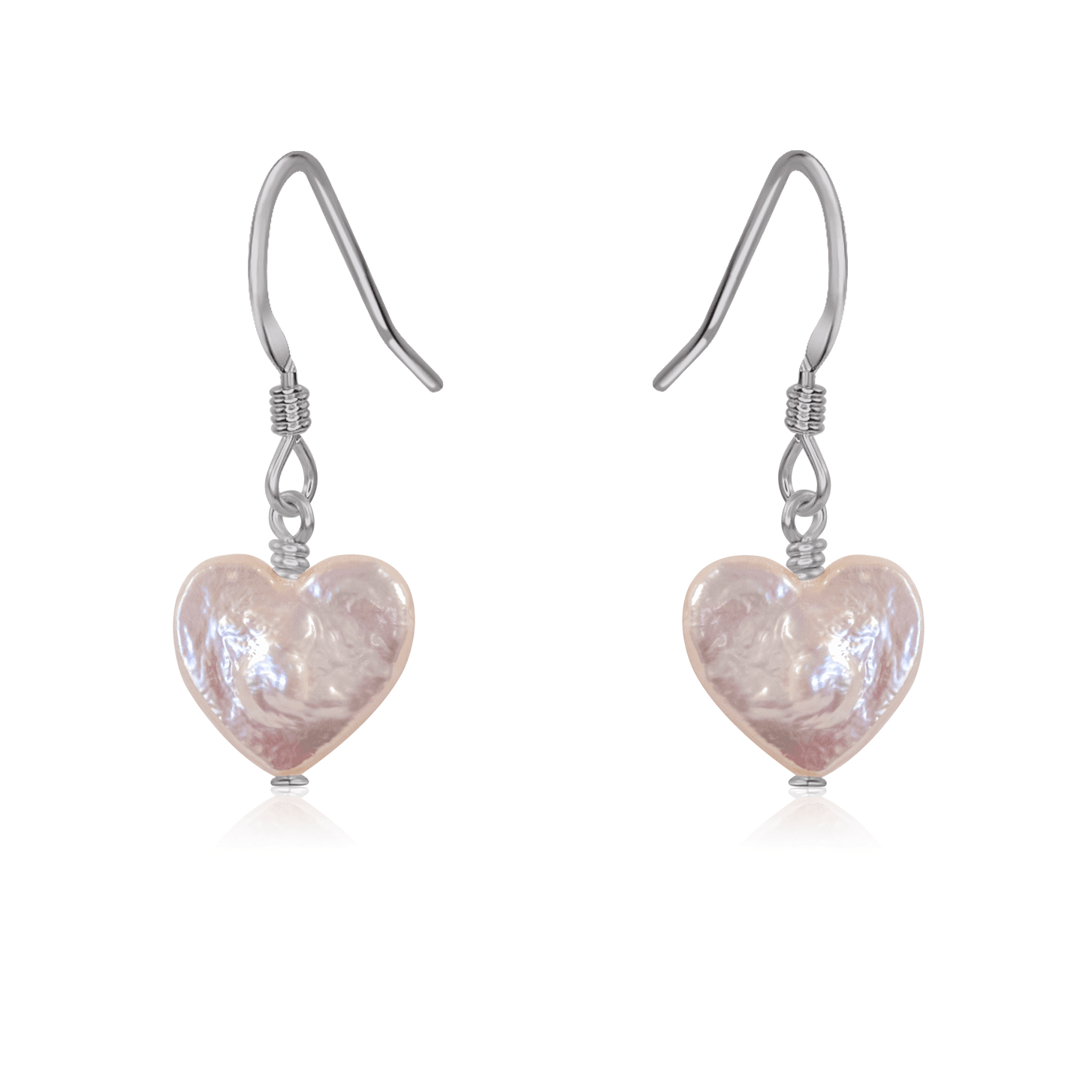 Freshwater Pearl Heart Dangle Earrings - Freshwater Pearl Heart Dangle Earrings - Stainless Steel - Luna Tide Handmade Crystal Jewellery