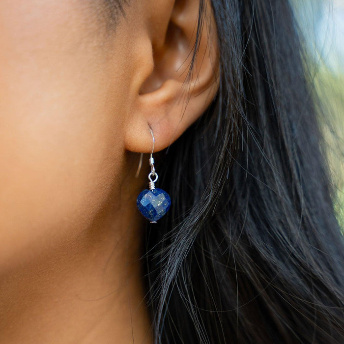 Lapis Lazuli Crystal Heart Dangle Earrings - Lapis Lazuli Crystal Heart Dangle Earrings - Sterling Silver - Luna Tide Handmade Crystal Jewellery