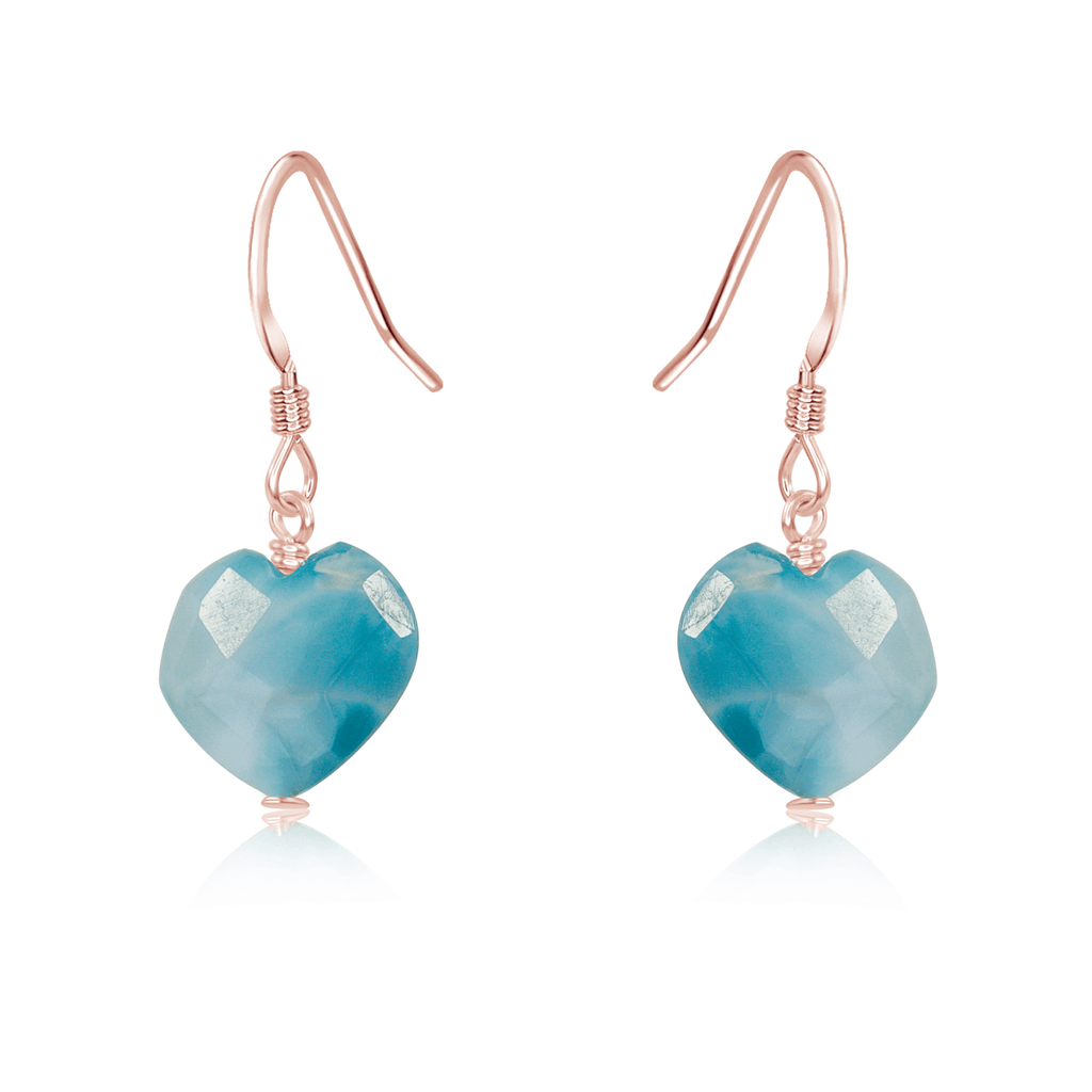 Larimar Crystal Heart Dangle Earrings - Larimar Crystal Heart Dangle Earrings - 14k Rose Gold Fill - Luna Tide Handmade Crystal Jewellery