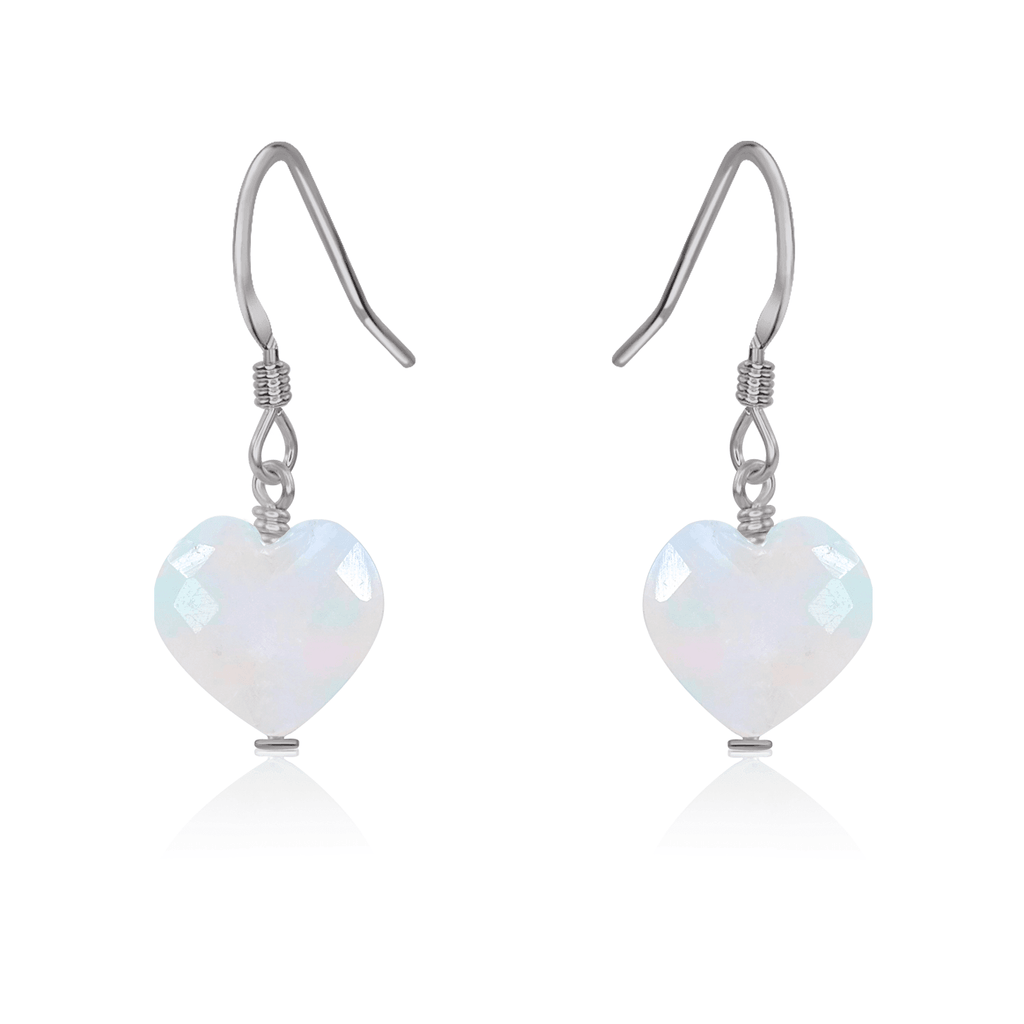 Rainbow Moonstone Crystal Heart Dangle Earrings - Rainbow Moonstone Crystal Heart Dangle Earrings - Stainless Steel - Luna Tide Handmade Crystal Jewellery
