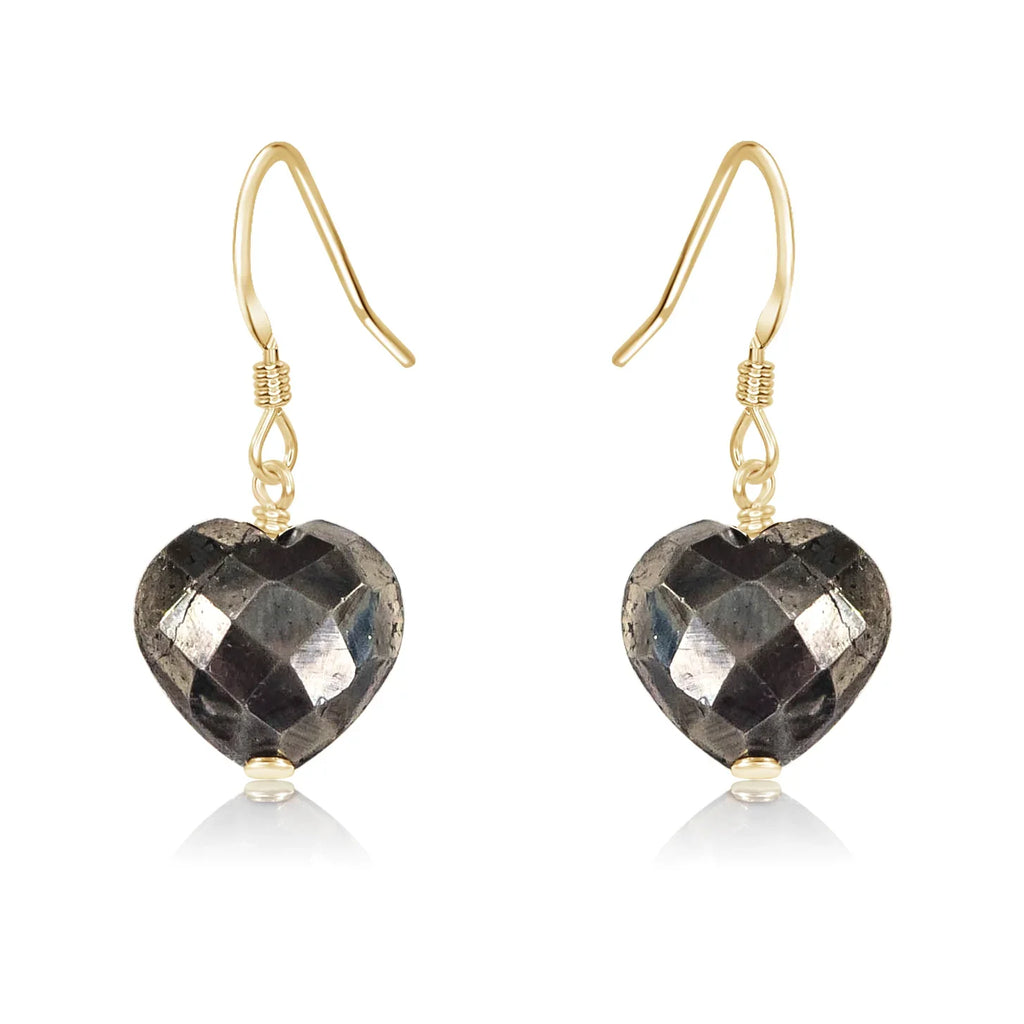 Pyrite Crystal Heart Dangle Earrings