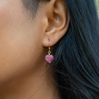 Ruby Crystal Heart Dangle Earrings - Ruby Crystal Heart Dangle Earrings - 14k Gold Fill - Luna Tide Handmade Crystal Jewellery