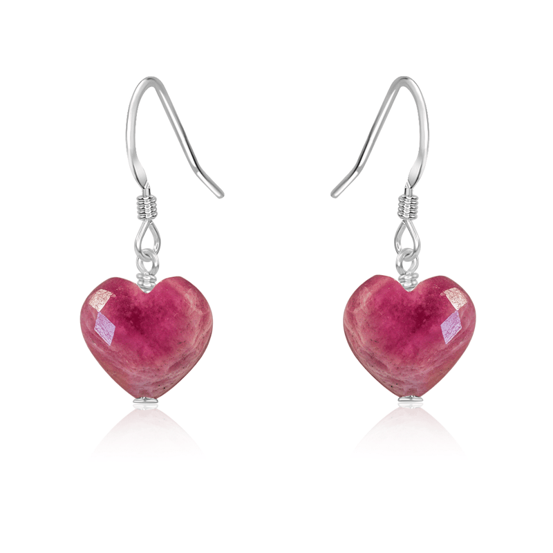 Ruby Crystal Heart Dangle Earrings - Ruby Crystal Heart Dangle Earrings - Sterling Silver - Luna Tide Handmade Crystal Jewellery