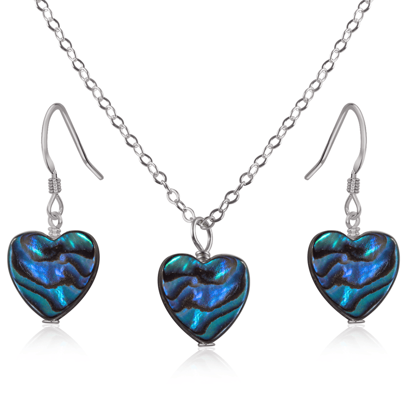 Abalone Shell Heart Jewellery Set - Abalone Shell Heart Jewellery Set - Stainless Steel / Cable / Necklace & Earrings - Luna Tide Handmade Crystal Jewellery