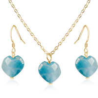 Larimar Crystal Heart Jewellery Set - Larimar Crystal Heart Jewellery Set - 14k Gold Fill / Cable / Necklace & Earrings - Luna Tide Handmade Crystal Jewellery