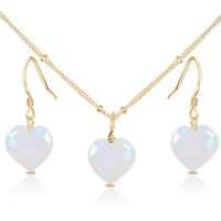 Rainbow Moonstone Crystal Heart Jewellery Set - Rainbow Moonstone Crystal Heart Jewellery Set - 14k Gold Fill / Satellite / Necklace & Earrings - Luna Tide Handmade Crystal Jewellery