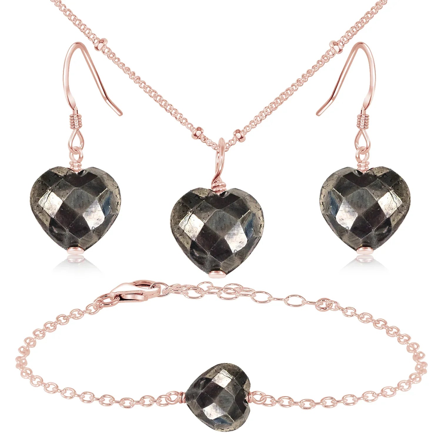 Pyrite Crystal Heart Jewellery Set