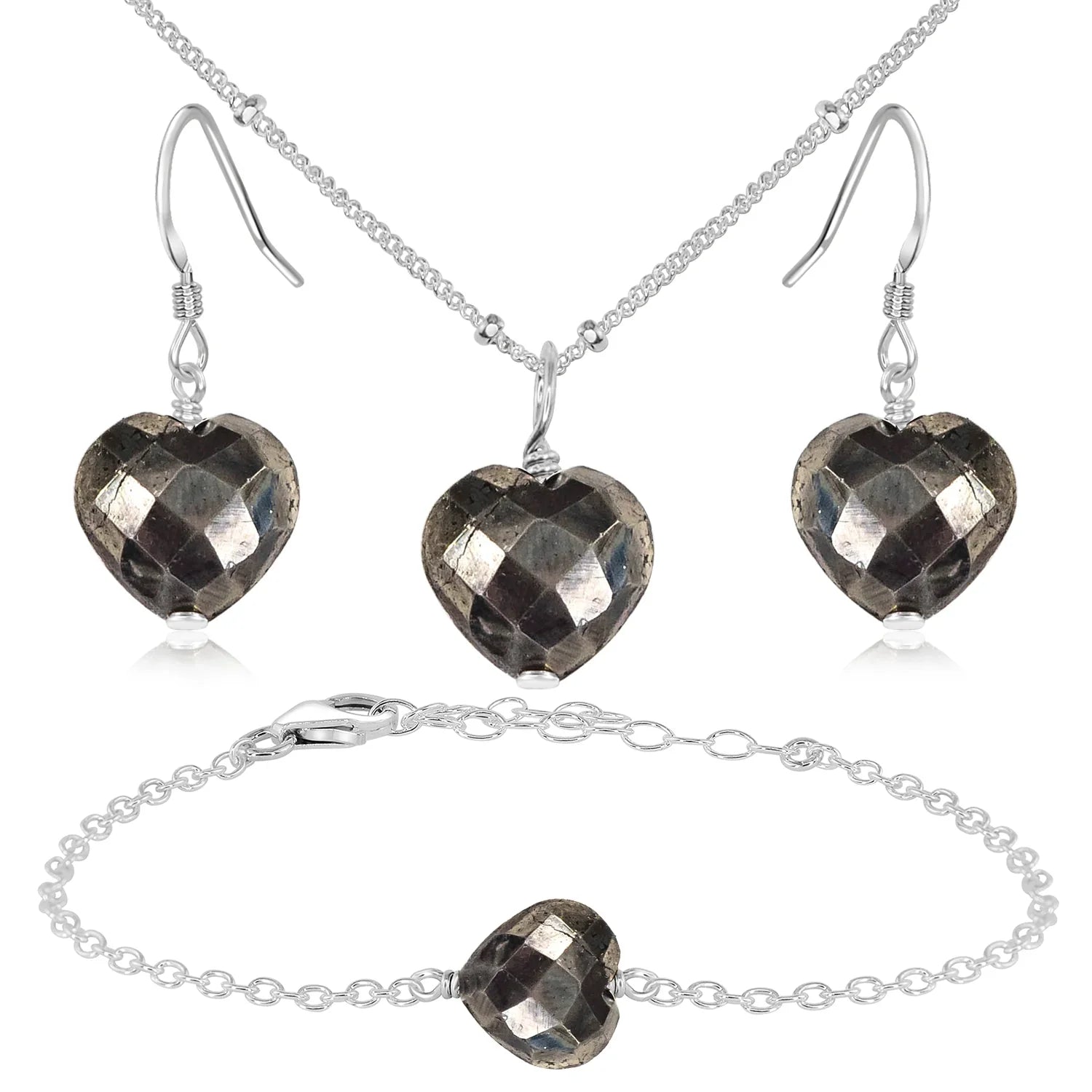 Pyrite Crystal Heart Jewellery Set