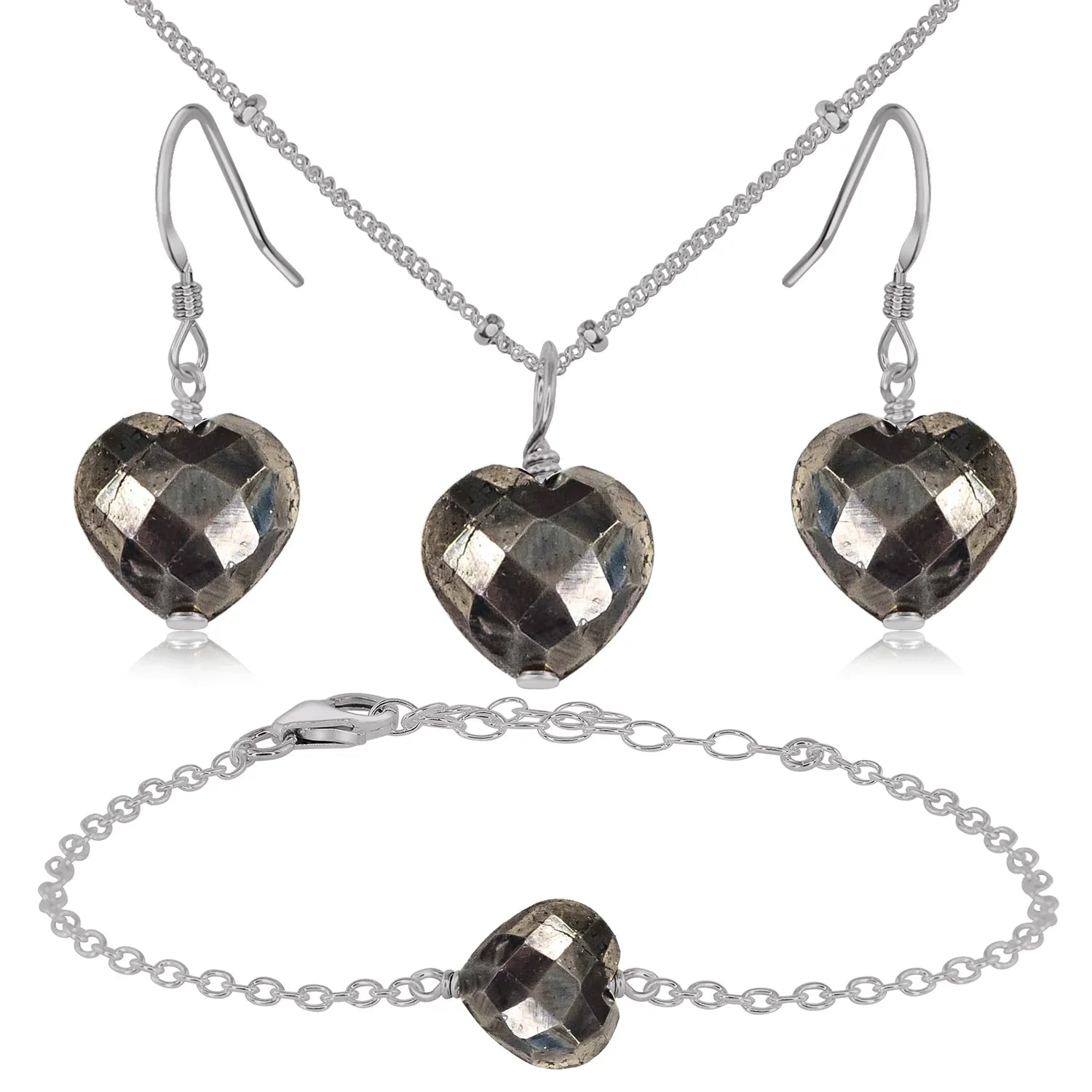 Pyrite Crystal Heart Jewellery Set