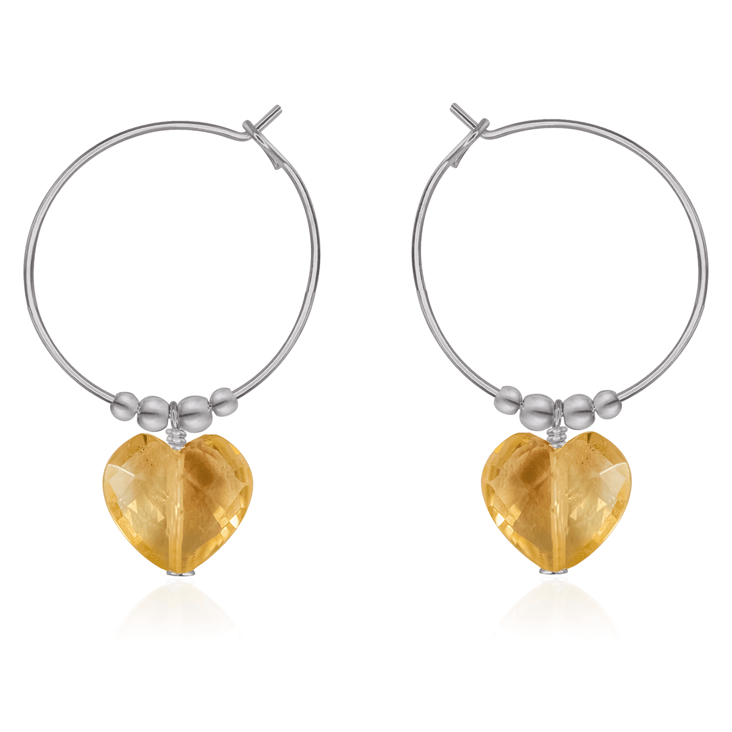 Citrine Crystal Heart Dangle Hoop Earrings - Citrine Crystal Heart Dangle Hoop Earrings - Stainless Steel - Luna Tide Handmade Crystal Jewellery