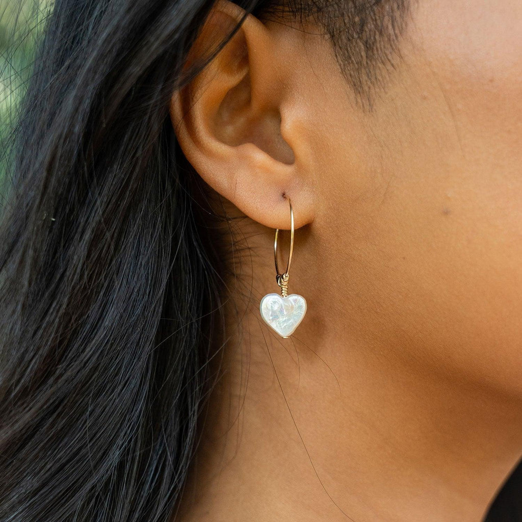 Custom Crystal Heart Dangle Hoop Earrings - Custom Crystal Heart Dangle Hoop Earrings - Sterling Silver / 15mm - Luna Tide Handmade Crystal Jewellery