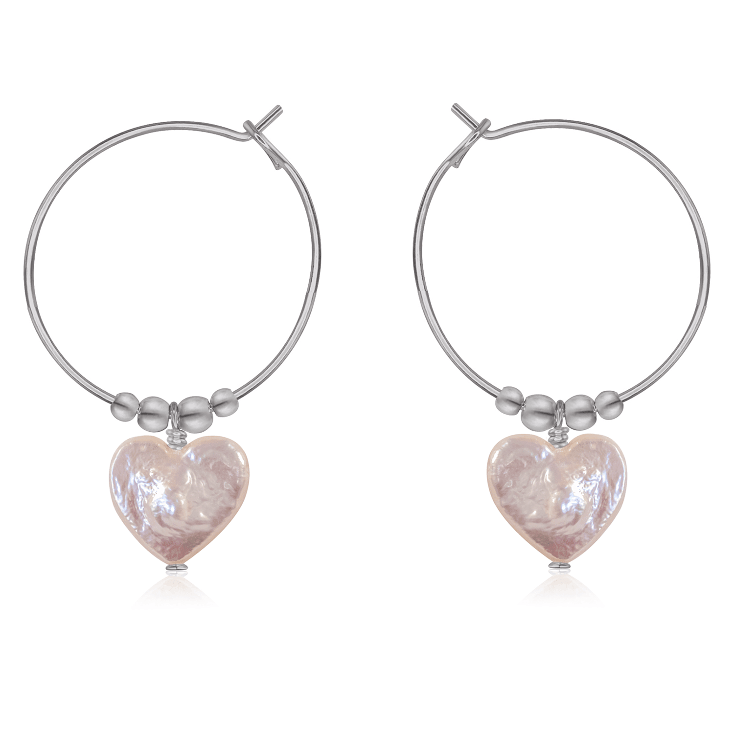 Freshwater Pearl Heart Dangle Hoop Earrings - Freshwater Pearl Heart Dangle Hoop Earrings - Stainless Steel - Luna Tide Handmade Crystal Jewellery