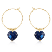 Lapis Lazuli Crystal Heart Dangle Hoop Earrings - Lapis Lazuli Crystal Heart Dangle Hoop Earrings - 14k Gold Fill - Luna Tide Handmade Crystal Jewellery