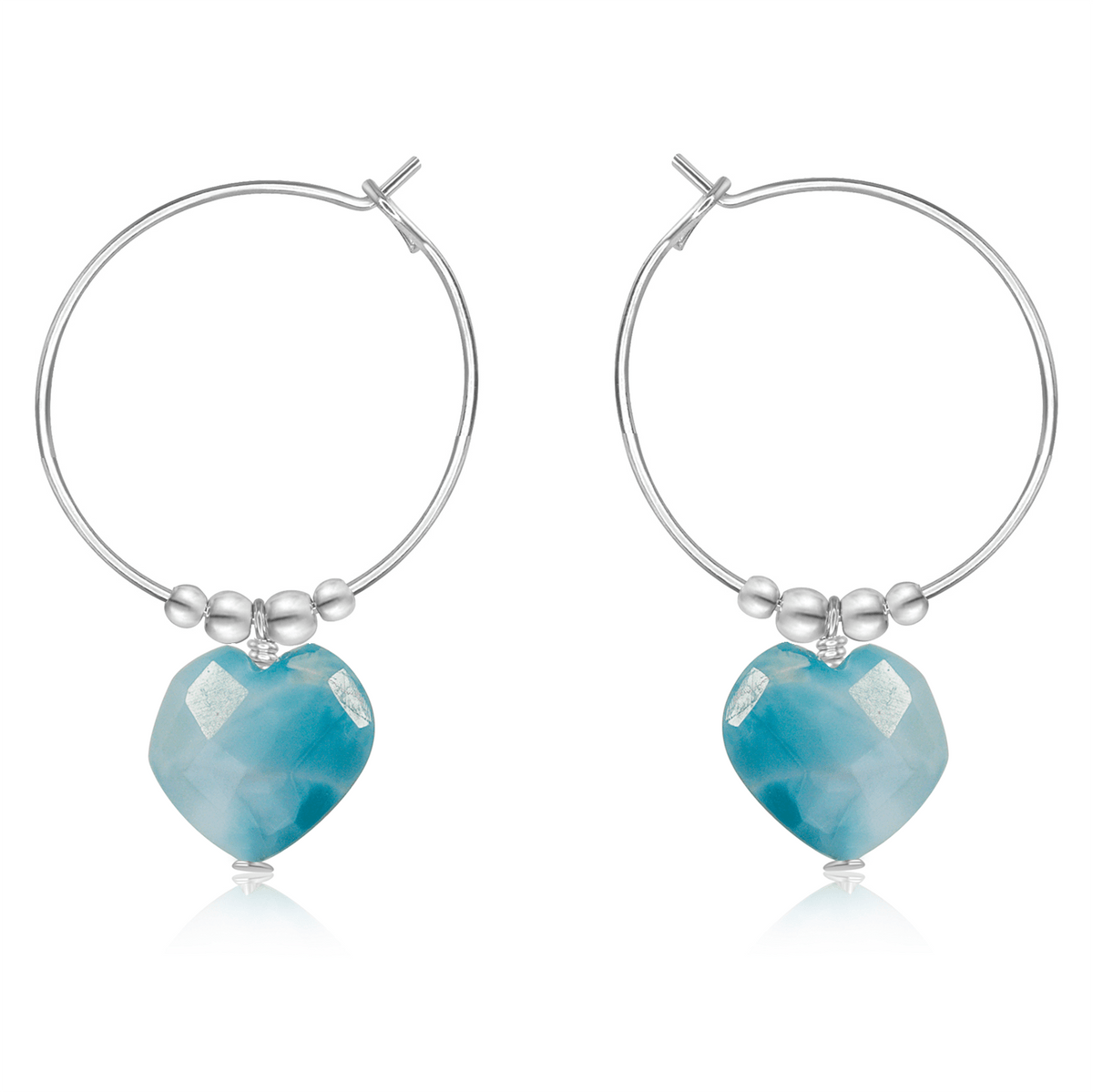 Larimar Crystal Heart Dangle Hoop Earrings - Larimar Crystal Heart Dangle Hoop Earrings - Sterling Silver - Luna Tide Handmade Crystal Jewellery
