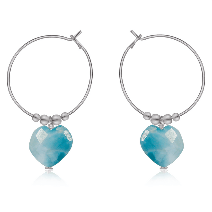 Larimar Crystal Heart Dangle Hoop Earrings - Larimar Crystal Heart Dangle Hoop Earrings - Stainless Steel - Luna Tide Handmade Crystal Jewellery