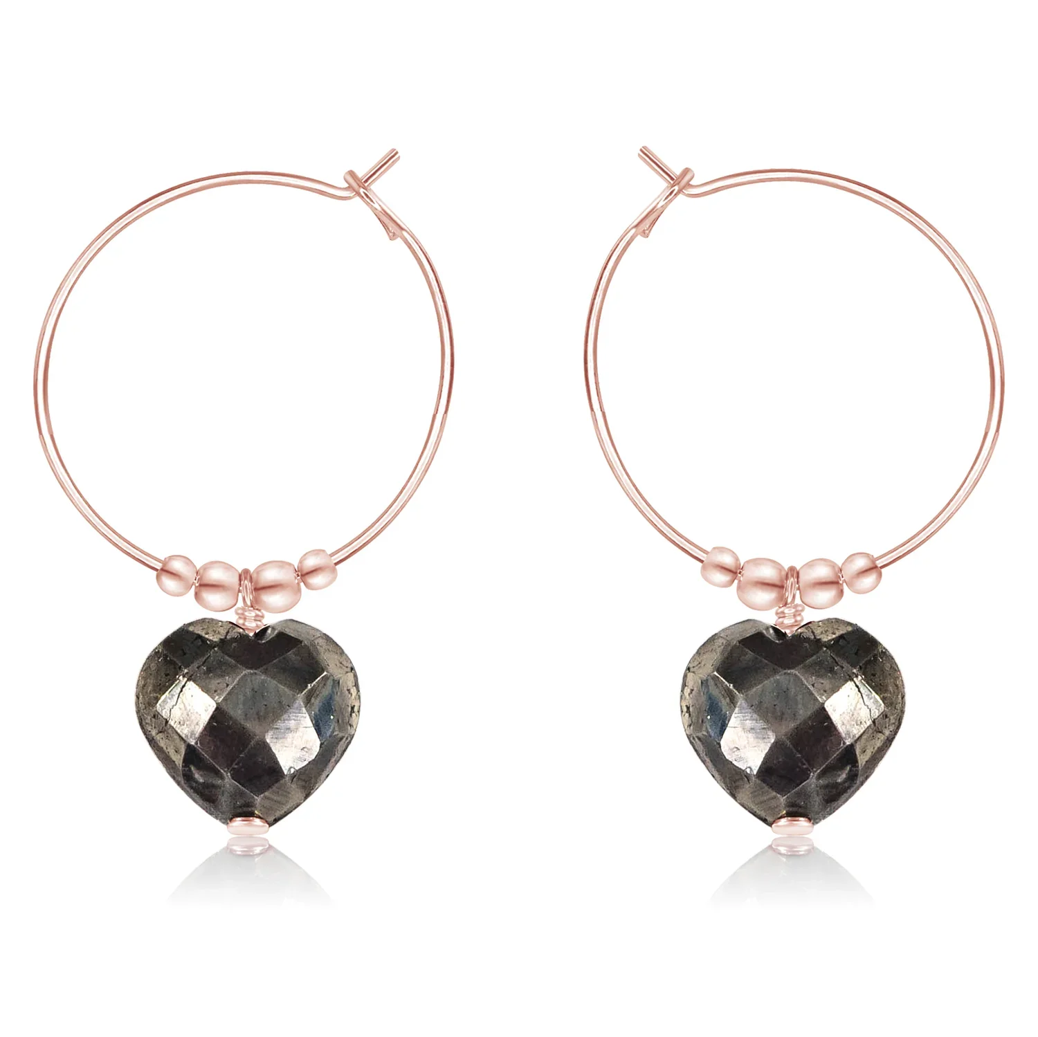 Pyrite Crystal Heart Dangle Hoop Earrings