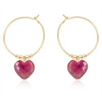Ruby Crystal Heart Dangle Hoop Earrings - Ruby Crystal Heart Dangle Hoop Earrings - 14k Gold Fill - Luna Tide Handmade Crystal Jewellery