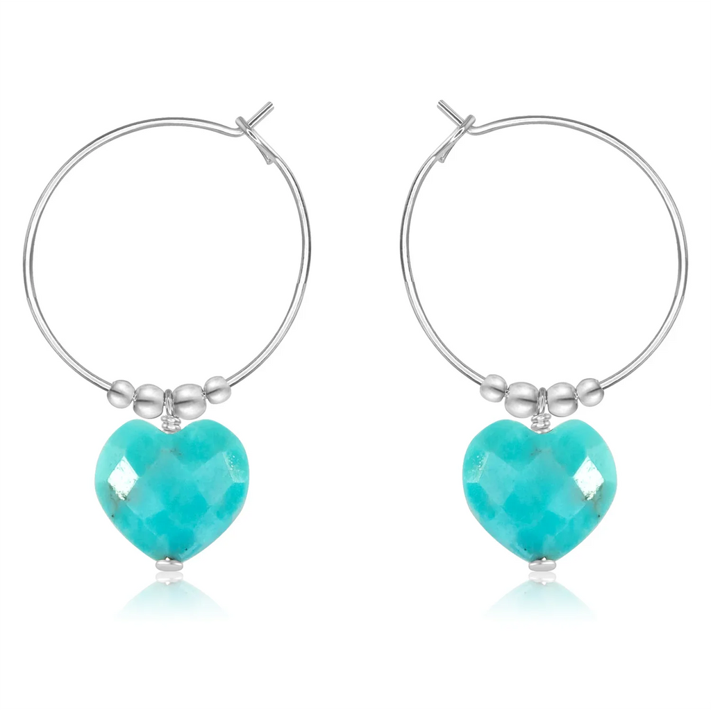 Turquoise Crystal Heart Dangle Hoop Earrings