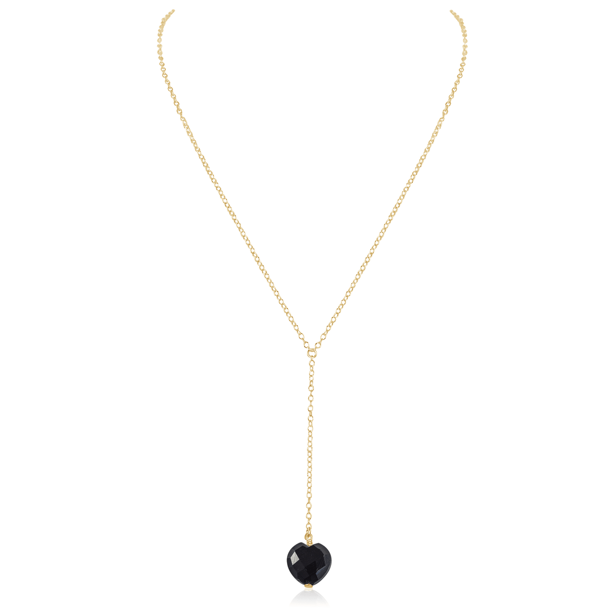 Black Onyx Crystal Heart Lariat Necklace - Black Onyx Crystal Heart Lariat Necklace - 14k Gold Fill - Luna Tide Handmade Crystal Jewellery