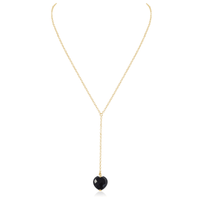 Black Onyx Crystal Heart Lariat Necklace - Black Onyx Crystal Heart Lariat Necklace - 14k Gold Fill - Luna Tide Handmade Crystal Jewellery