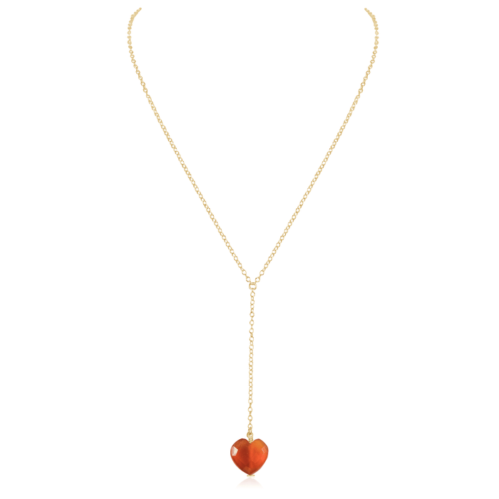 Carnelian Crystal Heart Lariat Necklace - Carnelian Crystal Heart Lariat Necklace - 14k Gold Fill - Luna Tide Handmade Crystal Jewellery