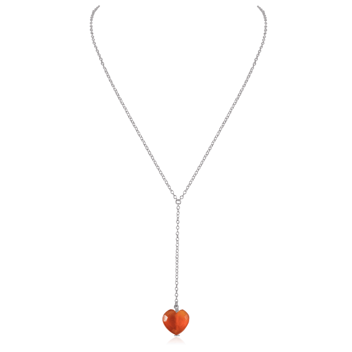 Carnelian Crystal Heart Lariat Necklace - Carnelian Crystal Heart Lariat Necklace - Stainless Steel - Luna Tide Handmade Crystal Jewellery