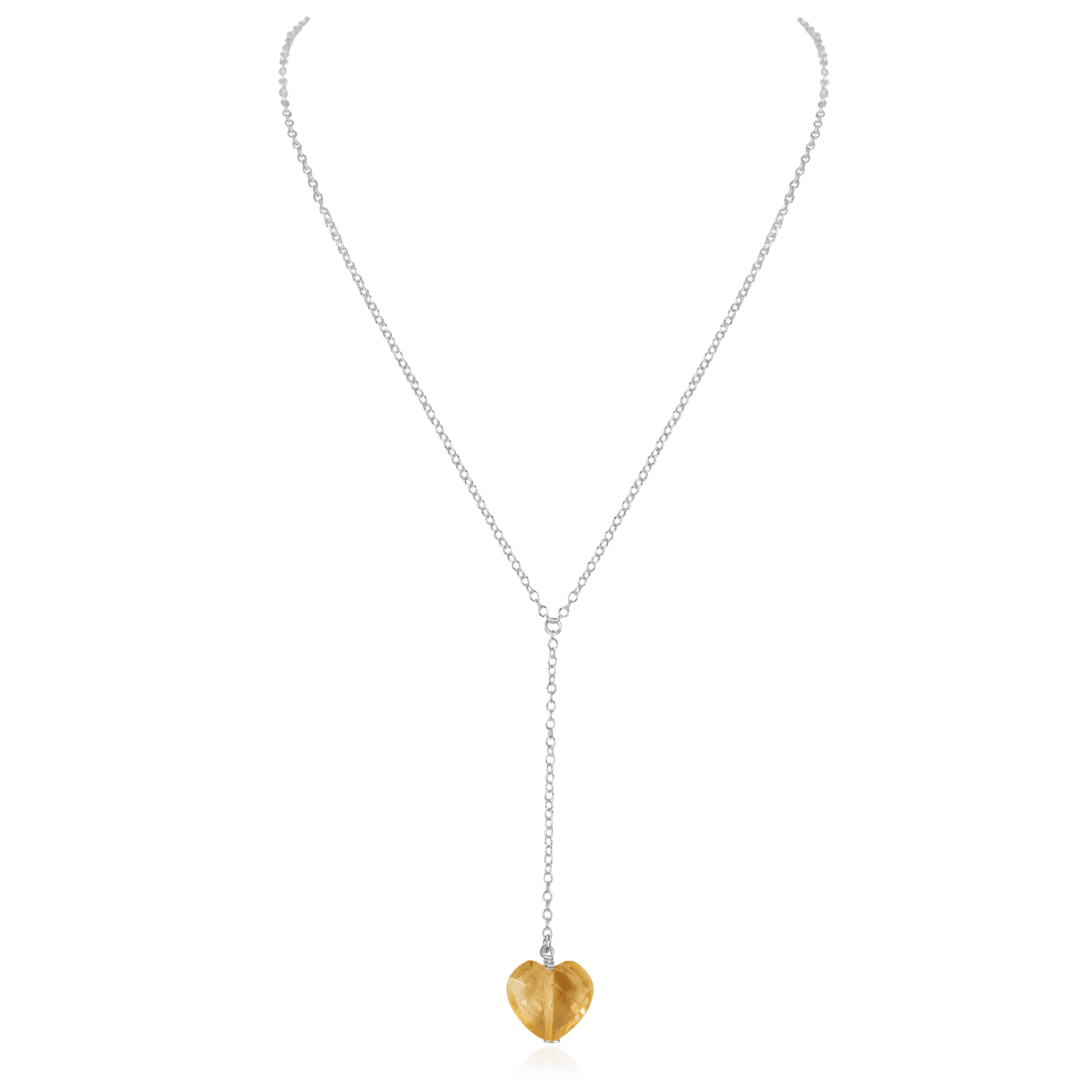 Citrine Crystal Heart Lariat Necklace - Citrine Crystal Heart Lariat Necklace - Sterling Silver - Luna Tide Handmade Crystal Jewellery