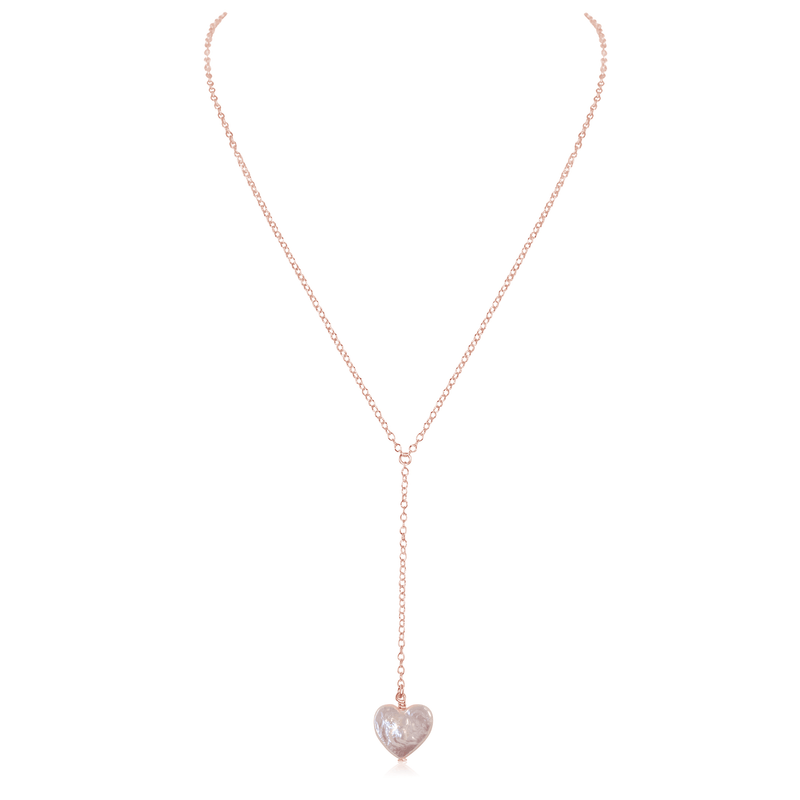 Freshwater Pearl Heart Lariat Necklace - Freshwater Pearl Heart Lariat Necklace - 14k Rose Gold Fill - Luna Tide Handmade Crystal Jewellery