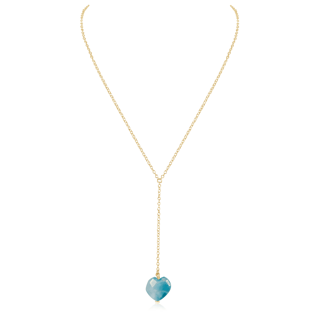 Larimar Crystal Heart Lariat Necklace - Larimar Crystal Heart Lariat Necklace - 14k Gold Fill - Luna Tide Handmade Crystal Jewellery
