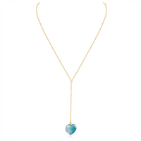 Larimar Crystal Heart Lariat Necklace - Larimar Crystal Heart Lariat Necklace - 14k Gold Fill - Luna Tide Handmade Crystal Jewellery