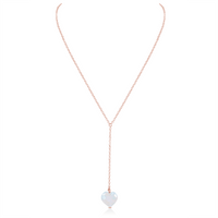 Rainbow Moonstone Crystal Heart Lariat Necklace - Rainbow Moonstone Crystal Heart Lariat Necklace - 14k Rose Gold Fill - Luna Tide Handmade Crystal Jewellery