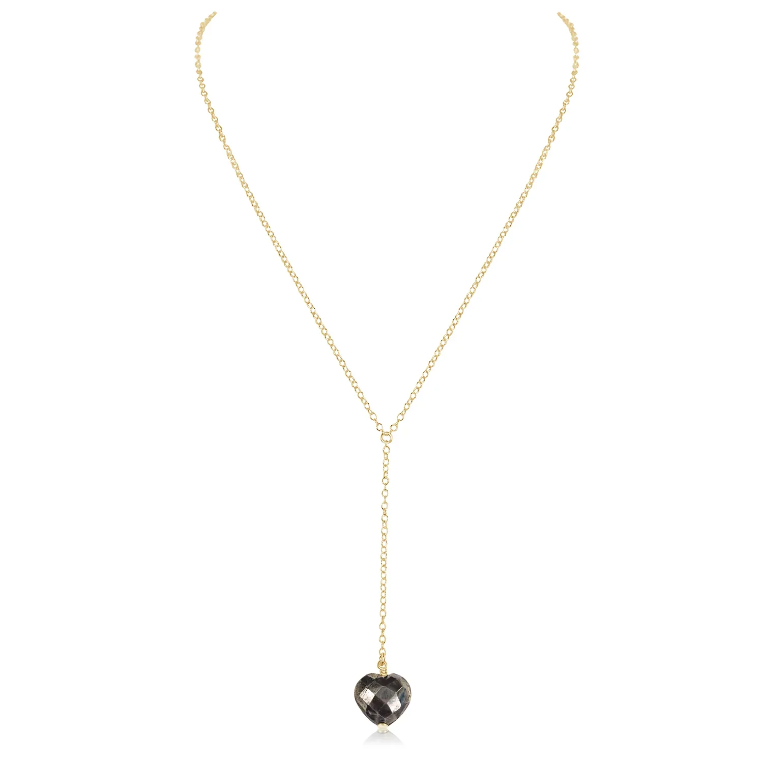Pyrite Crystal Heart Lariat Necklace