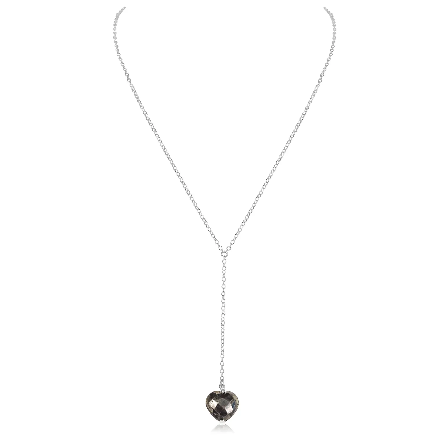 Pyrite Crystal Heart Lariat Necklace