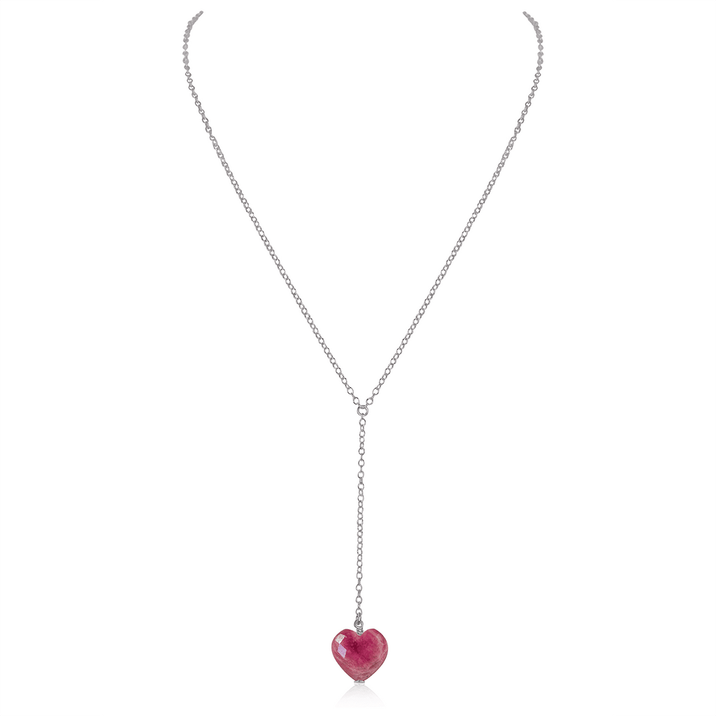 Ruby Crystal Heart Lariat Necklace - Ruby Crystal Heart Lariat Necklace - Stainless Steel - Luna Tide Handmade Crystal Jewellery