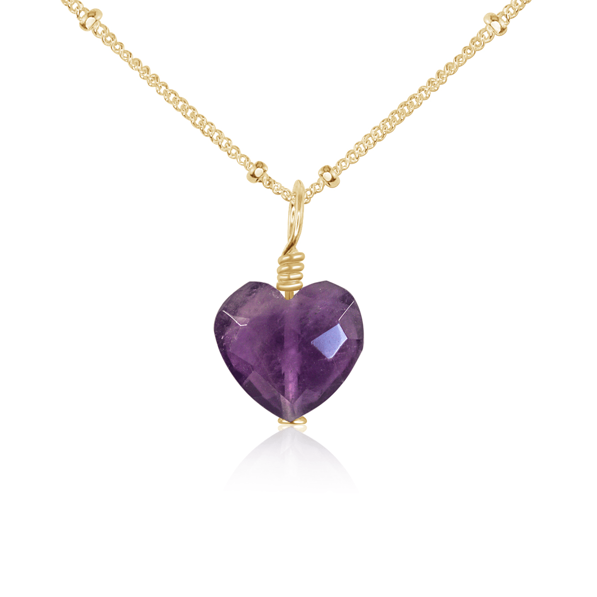 Amethyst Crystal Heart Pendant Necklace - Amethyst Crystal Heart Pendant Necklace - 14k Gold Fill / Satellite - Luna Tide Handmade Crystal Jewellery