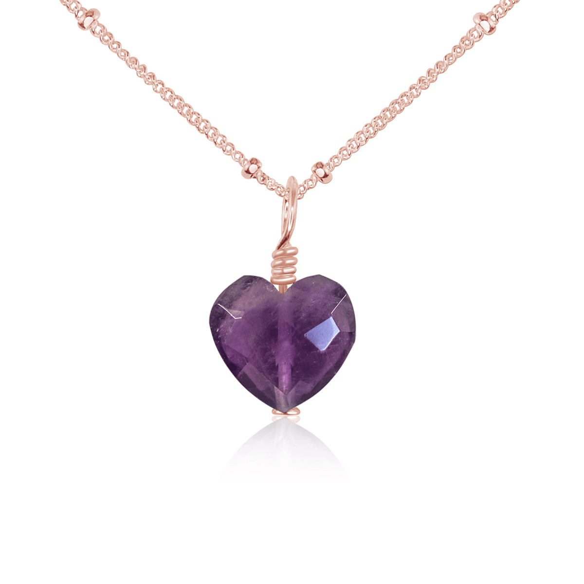 Amethyst Crystal Heart Pendant Necklace - Amethyst Crystal Heart Pendant Necklace - 14k Rose Gold Fill / Satellite - Luna Tide Handmade Crystal Jewellery