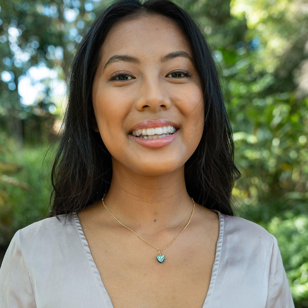 Abalone Shell Heart Pendant Necklace - Abalone Shell Heart Pendant Necklace - Sterling Silver / Cable - Luna Tide Handmade Crystal Jewellery