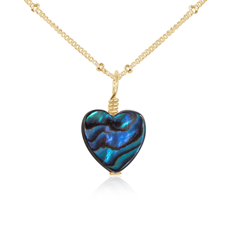 Abalone Shell Heart Pendant Necklace - Abalone Shell Heart Pendant Necklace - 14k Gold Fill / Satellite - Luna Tide Handmade Crystal Jewellery