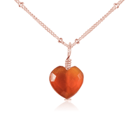 Carnelian Crystal Heart Pendant Necklace - Carnelian Crystal Heart Pendant Necklace - 14k Rose Gold Fill / Satellite - Luna Tide Handmade Crystal Jewellery