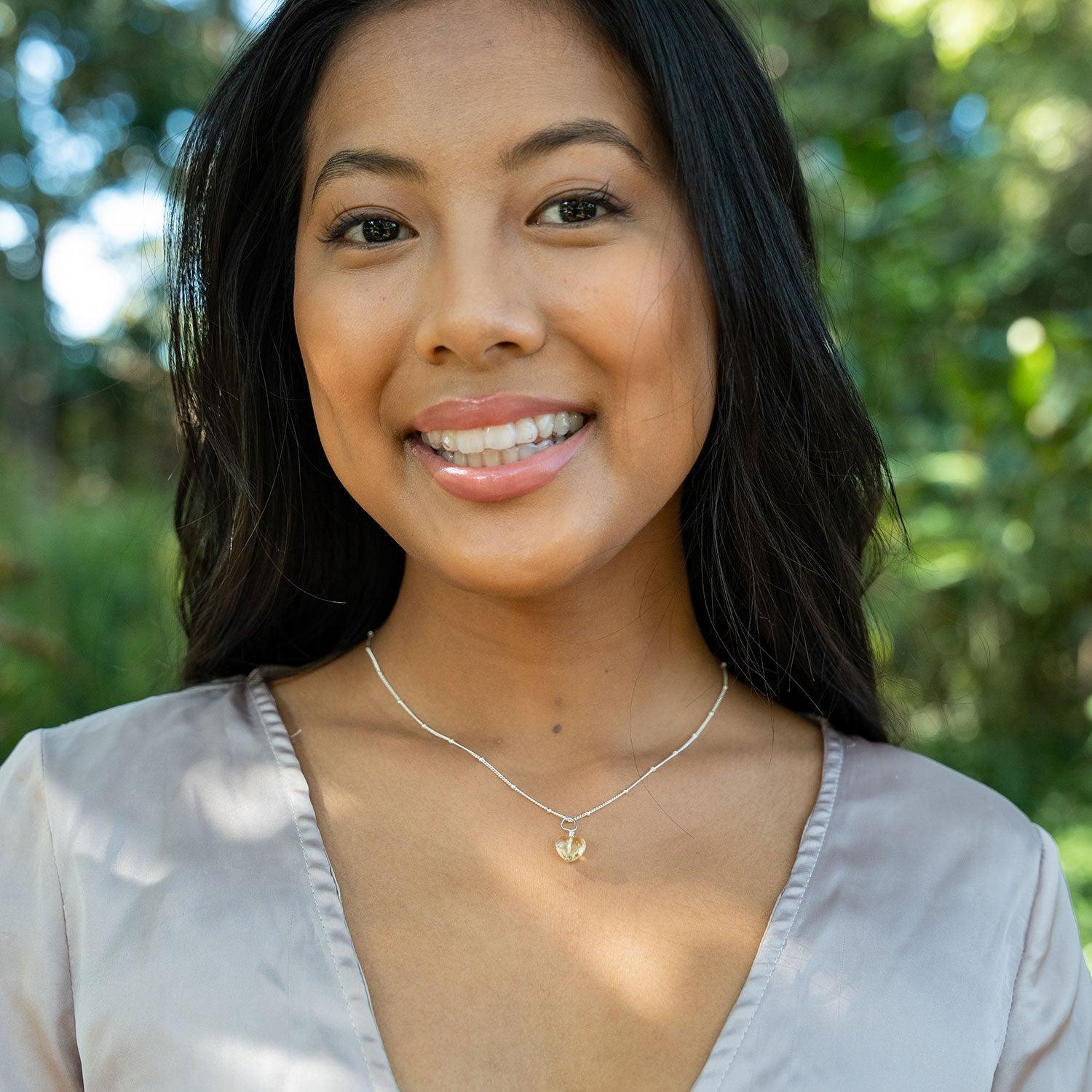 Citrine Crystal Heart Pendant Necklace - Citrine Crystal Heart Pendant Necklace - 14k Gold Fill / Cable - Luna Tide Handmade Crystal Jewellery