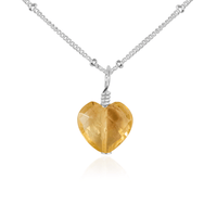 Citrine Crystal Heart Pendant Necklace - Citrine Crystal Heart Pendant Necklace - Sterling Silver / Satellite - Luna Tide Handmade Crystal Jewellery