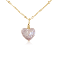 Freshwater Pearl Heart Pendant Necklace - Freshwater Pearl Heart Pendant Necklace - 14k Gold Fill / Satellite - Luna Tide Handmade Crystal Jewellery