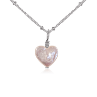 Freshwater Pearl Heart Pendant Necklace - Freshwater Pearl Heart Pendant Necklace - Stainless Steel / Satellite - Luna Tide Handmade Crystal Jewellery